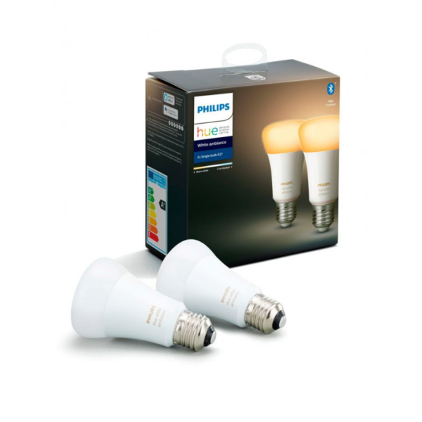 Philips Hue White Ambiance LED Pære E27 (2200K-6500K) BT - 2-pak