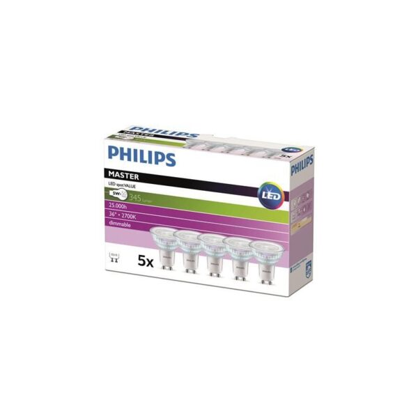 Philips Master GU10 LED Pære 4,7W i 2700K 345Lm Dæmpbar - 5-PAK