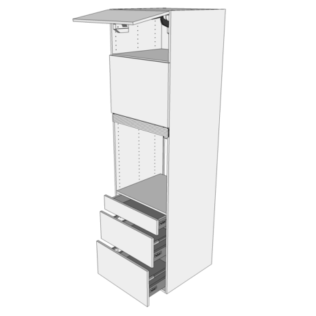 XL Indbygningsskab 60 cm til ovn/microovn med toplåge, microlåge, 3 hylder og 2 skuffer - deludtræk